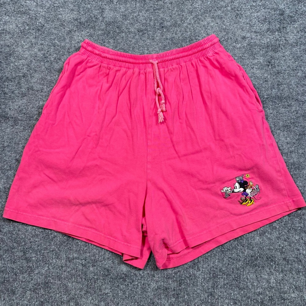 Disney Store Minnie Mouse Kitten Embroidered Pink Cotton Lounge Shorts Womens L‎ - Picture 1 of 9